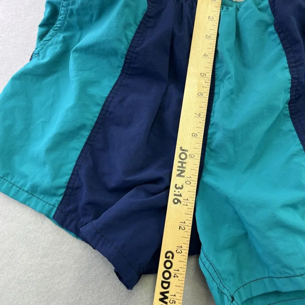 Club Sportswear Swim Trunks USA Made 80s 90s M Teal Navy Unisex Colorblock VTG